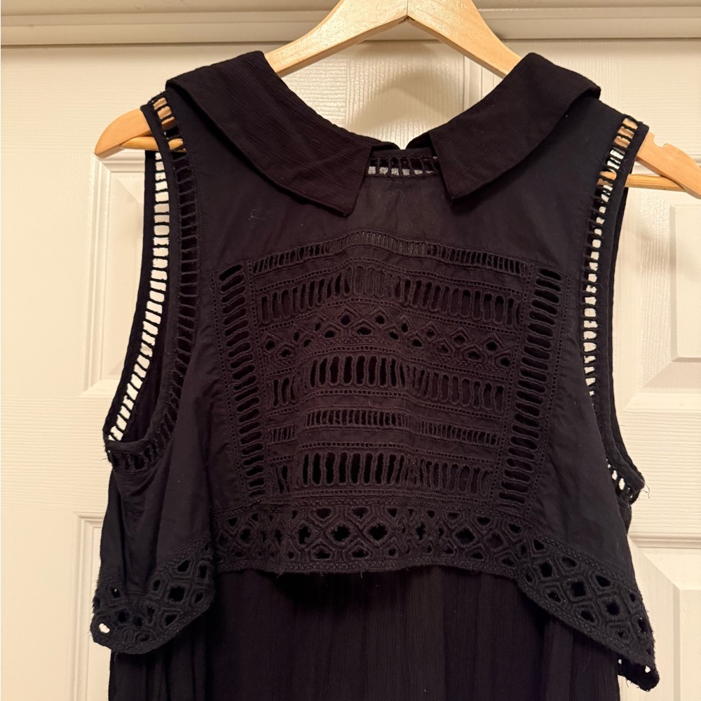 Free People Women’s Black Sleeveless Dress 100% Cotton Size Medium Babydoll - Picture 5 of 7